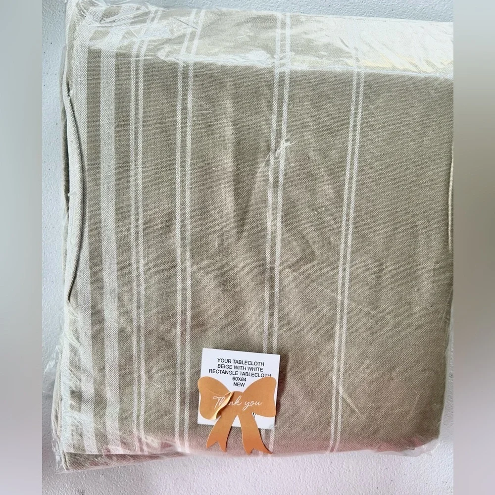 NEW! Yourtablecloth Striped Rectangle Tablecloth  (Beige, 60 x 84)
